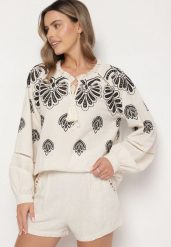 Beżowa Bawełniana Bluzka ze Wzorem Boho Nilowena. Brązowe bluzki Born2be, l, z aplikacjami, z bawełny, boho, bez kołnierzyka, bez ramiączek. W wyprzedaży za 127.49 zł.