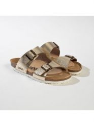 BACKSUN Klapki w kolorze złotym rozmiar: 37. Żółte klapki Backsun, bez wzorów, z materiału, klasyczne, z otwartym noskiem, bez obcasa, bez zapięcia. Za 130.99 zł.