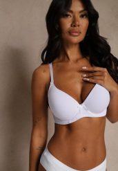 Biały Gładki Biustonosz o Klasycznym Fasonie Zdobiony Kokardką Caloris. Białe biustonosze Renee, z aplikacjami. Za 19.99 zł.