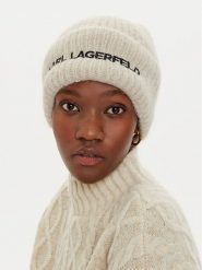 KARL LAGERFELD Czapka 246W3411 Beżowy. Brązowe czapki zimowe KARL LAGERFELD, bez wzorów, z materiału. Za 399.99 zł.