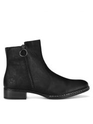 Rieker Botki 73450-00 Czarny. Czarne botki Rieker, bez wzorów, bez obcasa, na płaskiej podeszwie, bez zapięcia. Za 237.99 zł.