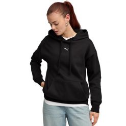 Bluza damska Puma ESS Centered Cat Logo Relaxed Hoodie. Czarne bluzy Puma, bez wzorów, z bawełny, sportowe, bez ramiączek, bez kaptura. Za 168.99 zł.