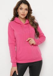 Różowa Dzianinowa Bluza z Kapturem i Haftowanym Napisem Athendra. Czerwone bluzy Born2be, xl, z aplikacjami, z dzianiny, casualowe, bez ramiączek, z kapturem. W wyprzedaży za 76.49 zł.