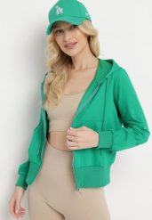 Zielona Bluza z Kapturem Zapinana na Zamek Błyskawiczny Etarvia. Zielone bluzy Born2be, na lato, xl, bez wzorów, klasyczne, bez ramiączek, z kapturem. W wyprzedaży za 38.24 zł.