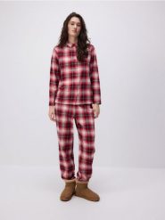 Dwuczęściowa piżama w kratę - czerwony. Czerwone piżamy Reserved, l, bez wzorów, z bawełny, bez kołnierzyka, bez ramiączek. W wyprzedaży za 49.99 zł.