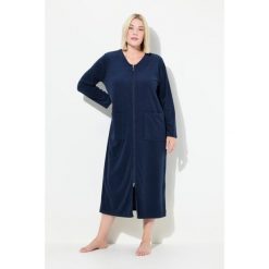 Damskie Szlafrok dwukierunkowy zamek błyskawiczny frotte miękki w dotyku. Niebieskie szlafroki damskie Ulla Popken, plus size, bez wzorów, z bawełny, bez ramiączek. Za 239.99 zł.