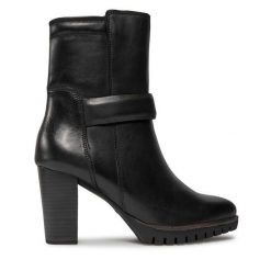 Botki Marco Tozzi. Czarne botki Marco Tozzi, bez wzorów, bez obcasa, na słupku, bez zapięcia. Za 309.99 zł.