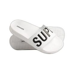 Klapki damskie Superdry Core. Białe klapki Superdry, bez wzorów, z materiału, eleganckie, bez obcasa, bez zapięcia. Za 195.50 zł.