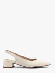 Kremowe czółenka slingback bez pięty ELIZABETH. Białe czółenka Ryłko, bez wzorów, z materiału, eleganckie, bez obcasa, na obcasie, bez zapięcia. Za 349.99 zł.