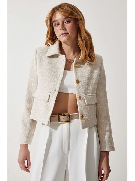 Happiness Istanbul Kardigan w kolorze kremowym rozmiar: 36. Brązowe swetry Happiness Istanbul, bez wzorów, z bawełny, bez ramiączek. Za 109.52 zł.