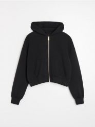 Rozpinana bluza z kapturem - czarny. Czarne bluzy z kapturem Sinsay, l, bez wzorów, z kapturem, do biegania. Za 59.99 zł.