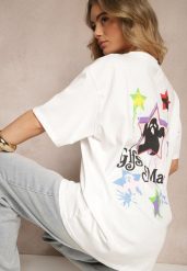 Biały T-shirt z Bawełną i Ozdobnym Nadrukiem Sovreti. Białe t-shirty Renee, m, z aplikacjami, z bawełny, bez kołnierzyka, bez ramiączek. W wyprzedaży za 43.99 zł.