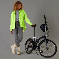 Kurtka Przeciwdeszczowa Na Rower Miejski 120 Ppe Damska. Żółte kurtki B'TWIN, l, bez wzorów, z materiału, sportowe, bez kaptura. Za 119.99 zł.