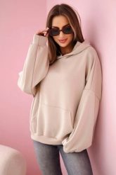 Bluza z kapturem masełko beżowa. Brązowe bluzy KESI, l, bez wzorów, z elastanu, eleganckie, bez ramiączek, z kapturem. Za 204.91 zł.