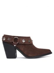 Guess Klapki FLTSAN SUE09 Brązowy ciemny. Brązowe klapki Guess, z aplikacjami, ze skóry, bez obcasa, bez zapięcia. Za 674.99 zł.