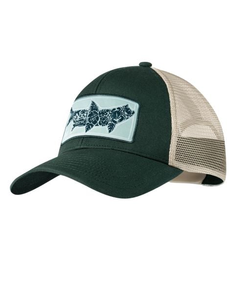 Czapka z daszkiem BUFF EXPLORE TRUCKER CAP SALT. Zielone czapki z daszkiem Buff, na lato, bez wzorów, z bawełny, casualowe. Za 129.99 zł.