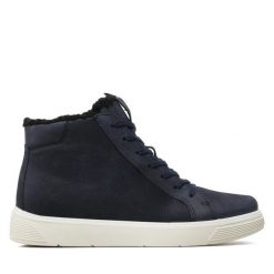 Botki ECCO. Niebieskie botki ECCO, bez wzorów, z gore-texu, street, bez obcasa, na płaskiej podeszwie, bez zapięcia. Za 329.99 zł.