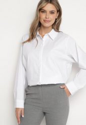 Biała Bawełniana Koszula o Kroju Oversize Loborae. Białe koszule Born2be, l, bez wzorów, z bawełny, klasyczne, bez kołnierzyka, bez ramiączek. W wyprzedaży za 118.99 zł.