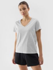 4F T-shirt gładki damski - szary S. Szare t-shirty 4f, s, bez wzorów, z bawełny, sportowe, bez kołnierzyka, bez ramiączek. W wyprzedaży za 39.99 zł.
