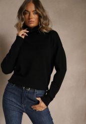Czarny Golf z Dodatkiem Kaszmiru z Przeszyciami po Bokach Avenella. Czarne swetry Renee, l, bez wzorów, z jeansu, eleganckie, bez ramiączek. Za 109.99 zł.