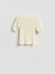 Sweter z wełną z alpaki - złamana biel. Swetry Reserved, l, bez wzorów, z dzianiny, bez ramiączek. Za 179.99 zł.