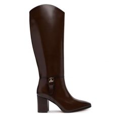 Kozaki LAUREN RALPH LAUREN. Brązowe kozaki Lauren Ralph Lauren, bez wzorów, bez obcasa, na słupku, bez zapięcia. Za 1,599.00 zł.