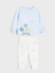 Bawełniany komplet: bluza i legginsy Mickey Mouse - niebieski. Niebieskie legginsy sportowe Sinsay, l, bez wzorów, z bawełny. Za 29.99 zł.