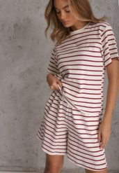 Czerwono-Białe Casualowe Szorty High Waist w Prążki z Bawełnianej Tkaniny Lennliss. Białe szorty Renee, bez wzorów, z bawełny, casualowe. Za 59.99 zł.
