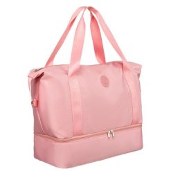 Różowa torba weekendowa z wytrzymałego poliestru zawieszona na wygodnych uchwytach Peterson PTN 23033. Czerwone torby podróżne Peterson, bez wzorów. Za 79.99 zł.
