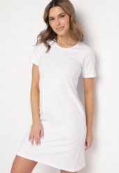 Biała Bawełniana Sukienka o Kroju Typu T-shirt Nilisea. Białe sukienki Born2be, l, bez wzorów, z bawełny, bez kołnierzyka, bez ramiączek, mini. W wyprzedaży za 33.99 zł.