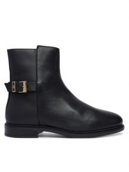 Tommy Hilfiger Botki Th Buckle Leather Ankle Boot FW0FW09486 Czarny. Czarne botki Tommy Hilfiger, bez wzorów, ze skóry, bez obcasa, na płaskiej podeszwie, bez zapięcia. Za 649.99 zł.