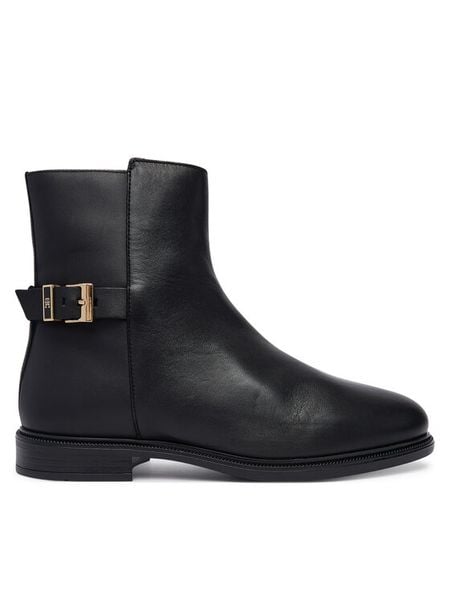 Tommy Hilfiger Botki Th Buckle Leather Ankle Boot FW0FW09486 Czarny. Czarne botki Tommy Hilfiger, bez wzorów, ze skóry, bez obcasa, na płaskiej podeszwie, bez zapięcia. Za 649.99 zł.