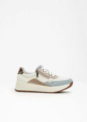 Wygodne sneakersy marki Rieker na podeszwie platformie w wygodnej tęgości. Białe buty sportowe lifestyle bonprix, bez wzorów, sportowe, bez zapięcia. Za 369.99 zł.