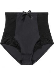 Figi panty shape, średni stopień modelowania sylwetki. Czarne bielizna modelująca bonprix, bez wzorów, z koronki. Za 79.99 zł.