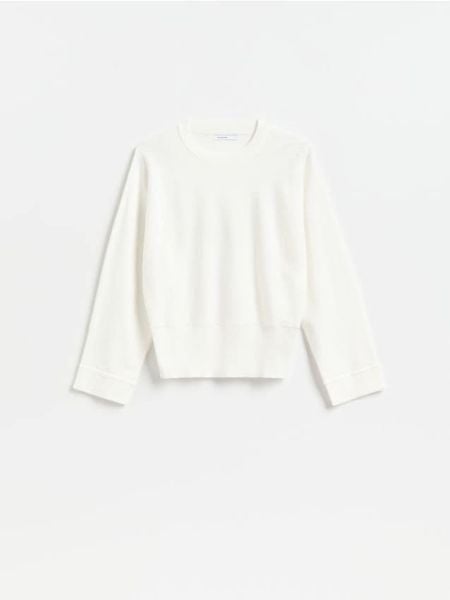 Sweter z lyocellem - złamana biel. Swetry Reserved, l, bez wzorów, z dzianiny, bez ramiączek. Za 129.99 zł.