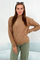 Sweter z ozdobnym splotem camelowy. Swetry KESI, l, bez wzorów, z wełny, eleganckie, plus size, bez ramiączek. Za 150.97 zł.