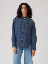 Levi's Koszula dżinsowa "Harlie Boyfriend" w kolorze niebieskim rozmiar: S. Niebieskie koszule Levi's, s, bez wzorów, z bawełny, bez kołnierzyka, bez ramiączek. Za 132.67 zł.