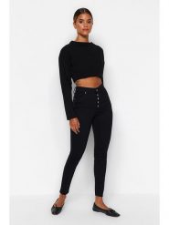 Trendyol Dżinsy - Skinny fit - w kolorze czarnym rozmiar: 38. Czarne jeansy Trendyol, bez wzorów, klasyczne, z podwyższonym stanem. Za 92.64 zł.