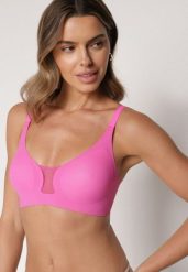 Fuksjowy Biustonosz z Ozdobnym Wycięciem Ezirelle. Czerwone biustonosze Born2be, bez wzorów, z jeansu. Za 59.99 zł.