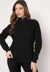 Czarna Bawełniana Bluza z Półgolfem i Ściągaczem Themista. Czarne bluzy Born2be, bez wzorów, z bawełny, bez kaptura. W wyprzedaży za 84.99 zł.