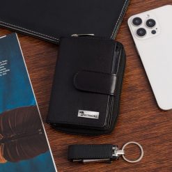 Portfel skórzany damski pionowy RFiD skóra na karty klasyk czarny Beltimore A02. Czarne portfele bez wzorów, ze skóry. Za 69.90 zł.