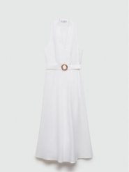 Mango Sukienka letnia Lisa2 77010349 Biały Regular Fit. Białe sukienki Mango, xl, bez wzorów, ze lnu, bez kołnierzyka, bez ramiączek. Za 199.99 zł.