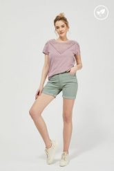 Szorty lyocell pistacjowe. Zielone szorty MOODO, bez wzorów, z bawełny. W wyprzedaży za 19.99 zł.