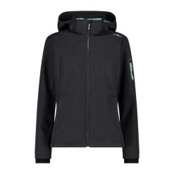 Kurtka damska turystyczna CMP 39A5006. Czarne kurtki przejściowe sportowe CMP, xs, bez wzorów, z softshellu, bez kaptura, trekkingowe. W wyprzedaży za 373.20 zł.