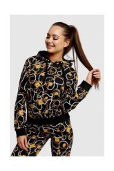 MOSCHINO Bluza damska z kapturem w złote łańcuchy. Czarne bluzy MOSCHINO, s, bez wzorów, prążkowane, bez ramiączek, z kapturem. W wyprzedaży za 559.99 zł.