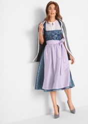 Sukienka ludowa midi z fartuchem (2 części),. Niebieskie sukienki bonprix, bez wzorów, z koronki, bez kołnierzyka, bez ramiączek, midi. Za 399.99 zł.