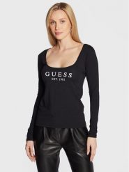 Guess Bluzka Carrie O2BM31 KBBU1 Czarny Regular Fit. Czarne bluzki Guess, xs, z aplikacjami, z bawełny, bez kołnierzyka, bez ramiączek. Za 109.99 zł.