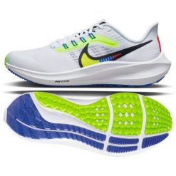 Buty do biegania Nike Air Zoom Pegasus 39 Gs Jr DM4015 100 białe wielokolorowe. Białe buty do biegania Nike, bez wzorów, z gumy, bez zapięcia, do biegania. Za 620.24 zł.