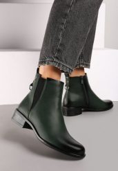 Zielone Botki na Słupku w Stylu Sztybletów z Metaliczną Aplikacją Verinette. Zielone botki Renee, z aplikacjami, z jeansu, eleganckie, bez obcasa, na obcasie, bez zapięcia. W wyprzedaży za 108.49 zł.