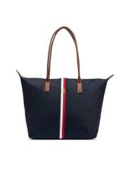 Tommy Hilfiger Torebka Popette Tote Corp AW0AW19027 Granatowy. Niebieskie shopper bag Tommy Hilfiger, bez wzorów, z materiału, bez dodatków. Za 449.99 zł.